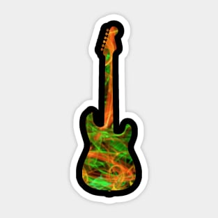 Orange on Green Flame Guitar Silhouette Sticker